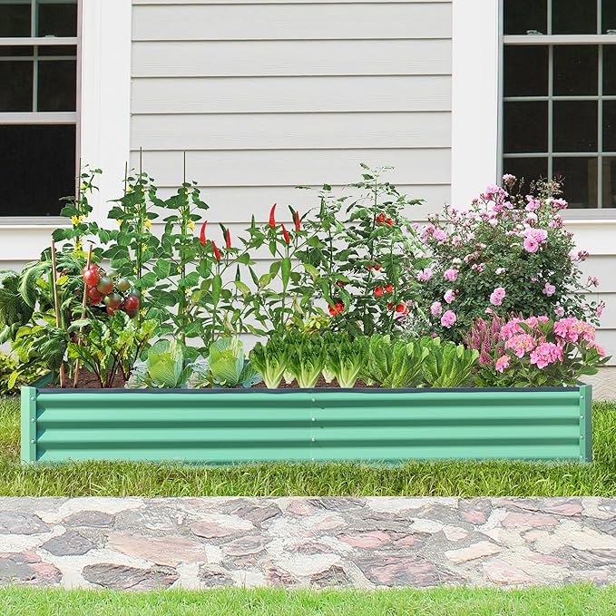 Domi Galvanized Raised Garden Bed, 6x3x1Ft Thickening Metal Planter Box for Vegetables Bottomless for Backyard Outdoor, 1" Deep w/ 128 Gallon Capacity - Green
