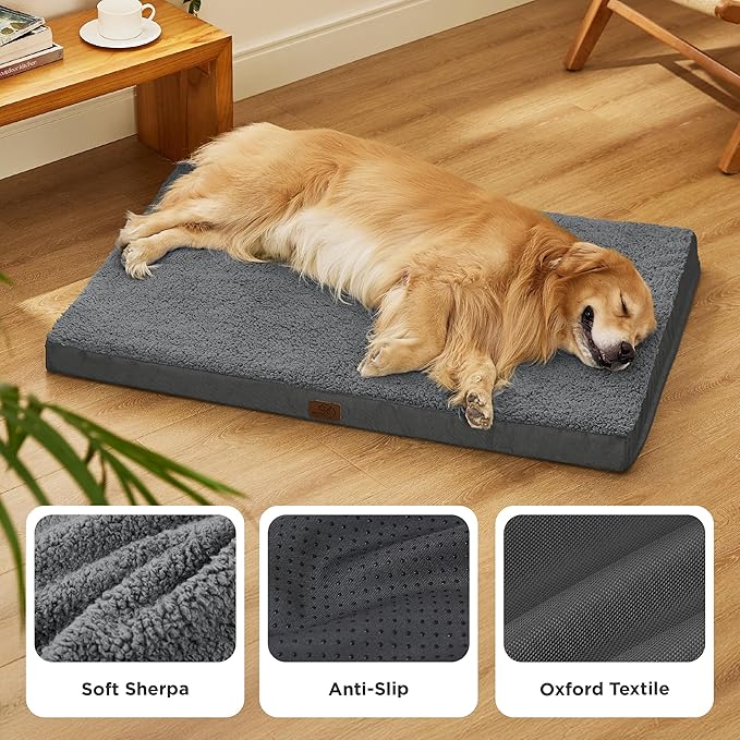 Bedsure XL Dog Beds Large Sized Dog -Orthopedic Flat Extra Large Pet Beds with Removable Washable Cover, Egg Crate Foam Mat, Suitable for Pet Up to 100 lbs