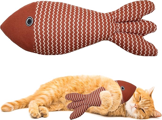 Interesting Catnip Toys Fish, 1 Pack Large Cat Toys, Soft Indoor Cat Kicker Toys, Durable and Highly Interactive Catnip Toys（Red Fish）