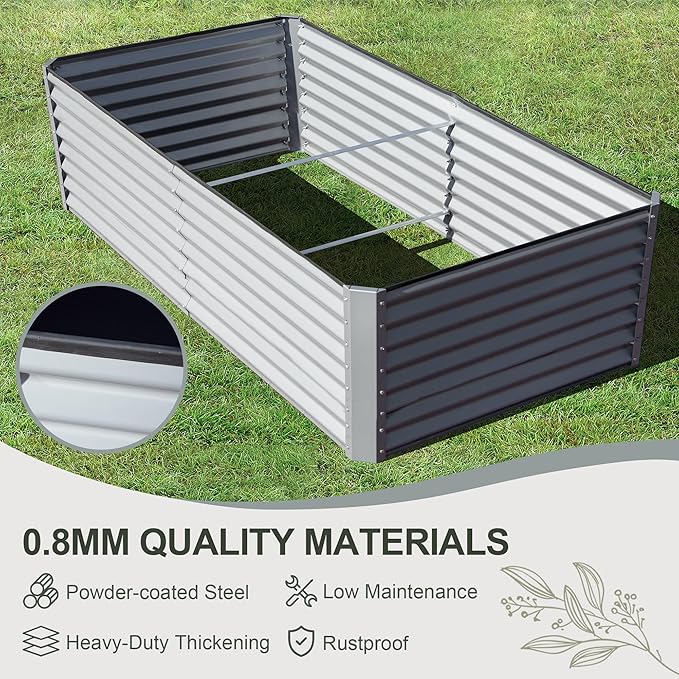 Domi Raised Garden Beds Outdoor, 8x4x2ft Thickening Tall Metal Rectangular Deep Root Box Planter for Vegetables, Flowers, Herbs, and Succulents 2" Deep w/ 456 Gallon Capacity - Silvery