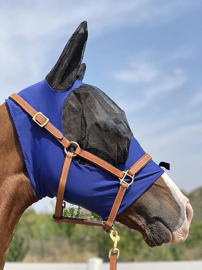 Horse Fly Mask Super Comfort Horse Fly Mask Elasticity Fly Mask with Ears We Only Make Products That Horses Like… (DK Blue, M)