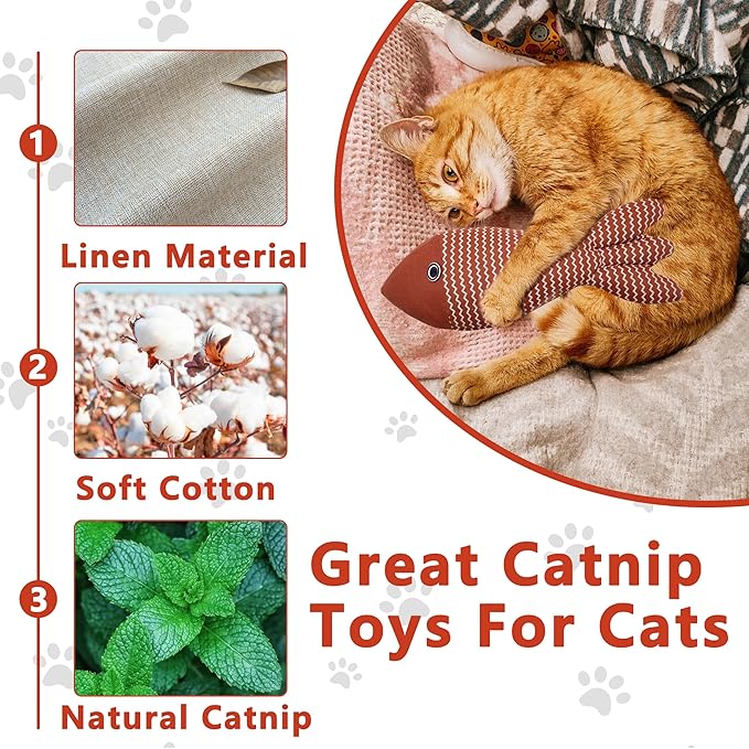 Interesting Catnip Toys Fish, 1 Pack Large Cat Toys, Soft Indoor Cat Kicker Toys, Durable and Highly Interactive Catnip Toys（Red Fish）
