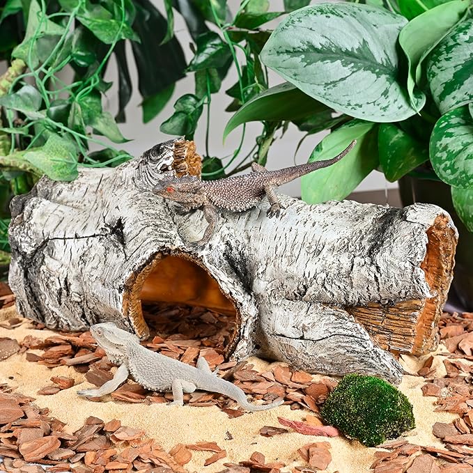 Reptile Hide Caves Simulation Tree Hideout, Hideout Shelter Sleep Cave is Decorated for Arboreal Reptile, Snake, Leopard Gecko, Lizard, Salamander, Hermit Crab Aquarium