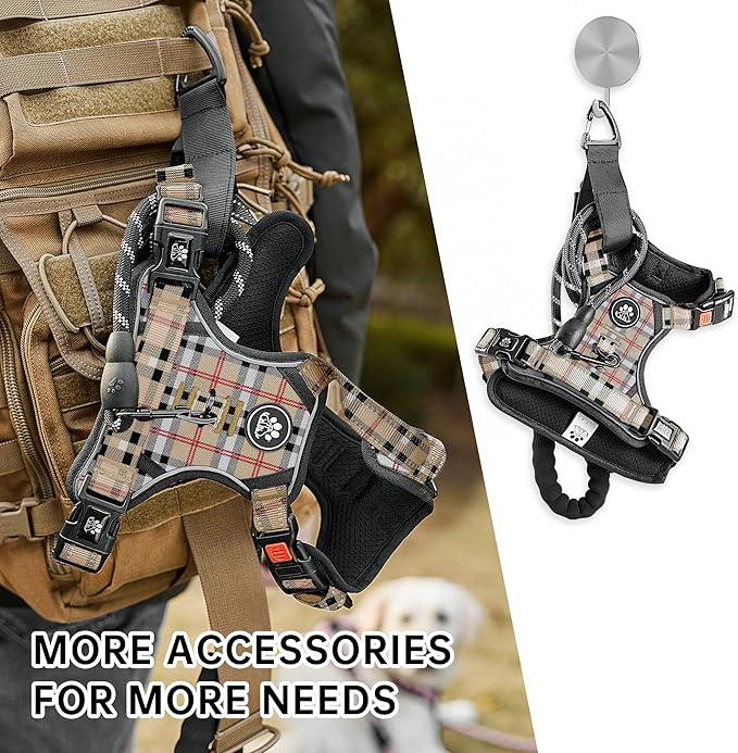 NESTROAD No Pull Dog Harness with Leash, Reflective No Choke Pet Vest Harness,Adjustable Soft Padded Dog Harness with Easy Control Handle for Small Dogs(Checkered Beige,Small)