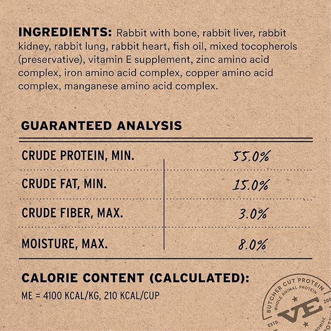 Vital Essentials Freeze-Dried Raw Rabbit Meal or Mixer Cat Food Crunchy Nibs, 8 oz