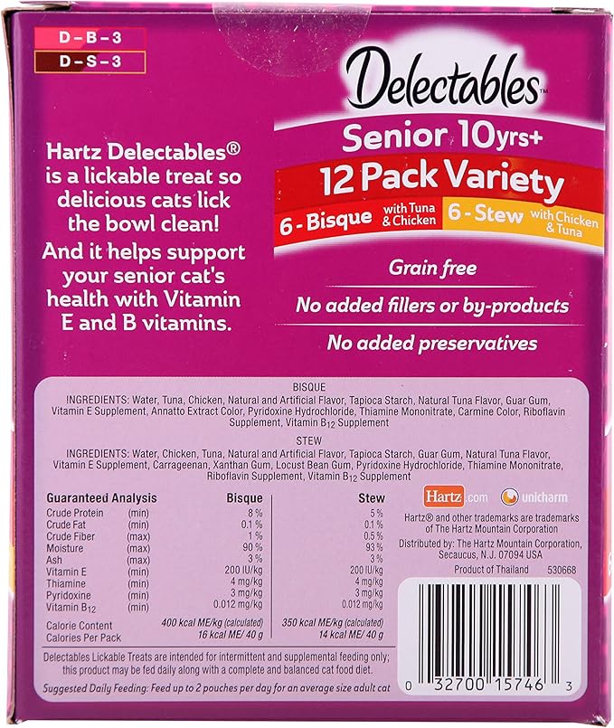 Delectables Senior Stew & Bisque Lickable Wet Cat Treats Variety Pack