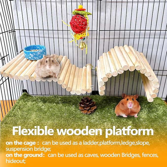 2Pcs Chinchilla Wood Ledge Hamster Wooden Flexible Platform Perch Climbing Toys Cage Accessories for Rat Mouse Sugar Glider Small Animal
