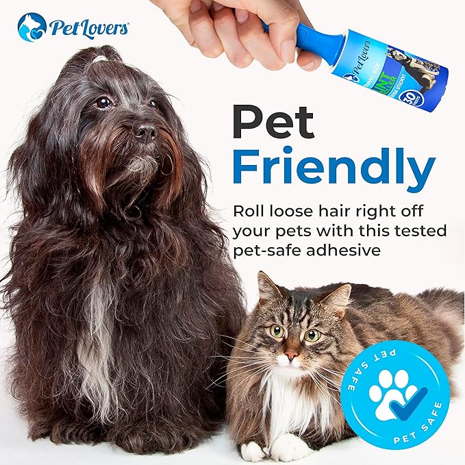 PetLovers Extra Sticky Lint Roller Mega Value Set for Pet Hair Removal, Dog and Cat Lint Remover (6 Pack Mini Refills)