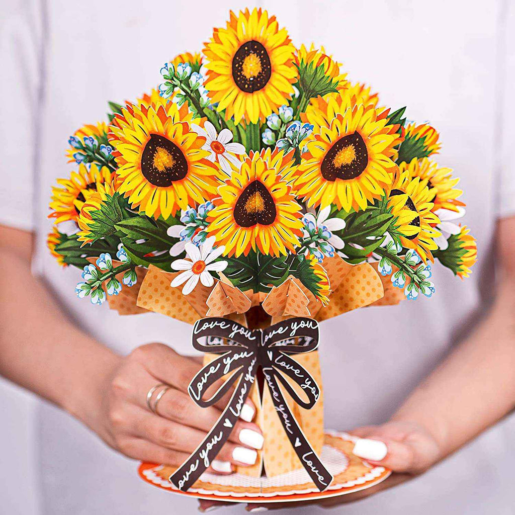 HugePop Sunflower Pop Up Flower Bouquet with Detachable Flowers, 10" x 14"