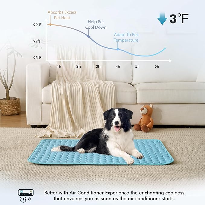 MICROCOSMOS Summer Cooling Mat & Sleeping Pad- Water Absorption Top, Materials Safe, Easy Carry, EZ Clean. Keep Cooling for Pets, Kids and Adults.(Blue, 48" x48")