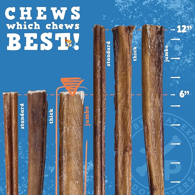 Jack&Pup 6" Bully Sticks for Dogs | Jumbo Odor Free Pizzle Sticks for Large Dogs | Single Ingredient, 100% Beef (Jumbo, 24 Pack)