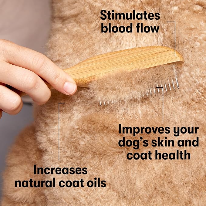DOG by Dr Lisa - Comb - Detangling Dog Comb - Dematting Grooming Tool - Metal Combs Teeth Removes Knots and Tangles - Stimulate Blood Flow and Increase Natural Coat Oils - Made From Sustainable Bamboo
