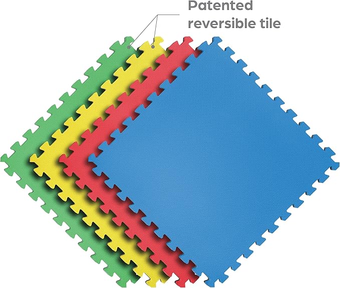 Norsk Reversible Kids Puzzle Play Mats - EVA Interlocking Foam Tiles (Multicolor/Black 4 Tiles - 16 sq. Ft. 1/2" Thick)