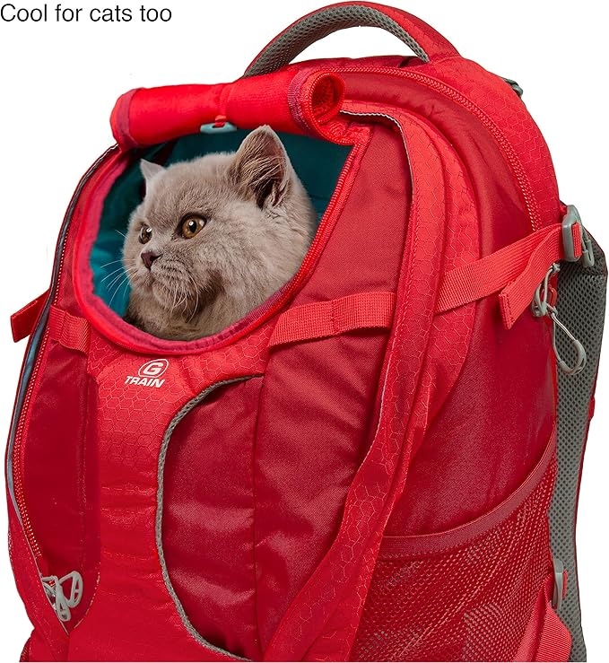 Kurgo G-Train - Dog Carrier Backpack for Small Pets - Cat & Dog Backpack for Hiking, Camping or Travel - Waterproof Bottom - Red
