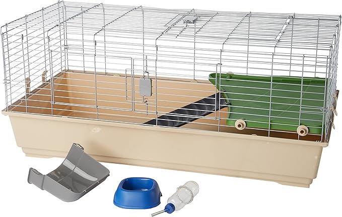 Amazon Basics Top Access Small Animal, Rabbit & Guinea Pig Cage, Ferret Cage Habitat With Accessories, Jumbo, Multicolor, 48.6"L x 26.6"W x 20.6"H