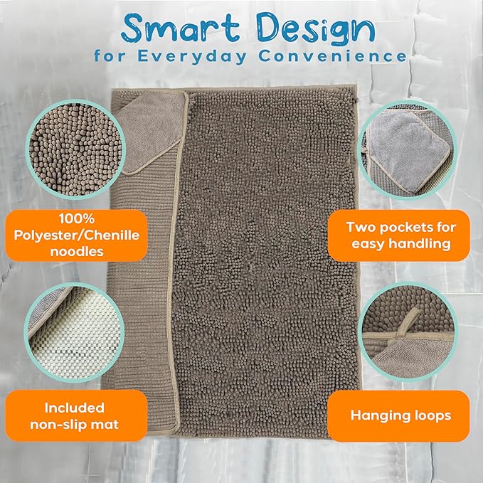 Pet 2-in-1 Dog Towel & Mat – Transforms from Drying to Bath Mat, Ultra Soft, Absorbent & Quick-Drying, Machine Washable Dog Towels with Detachable Non-Slip Mat and Hand Pockets (Medium)
