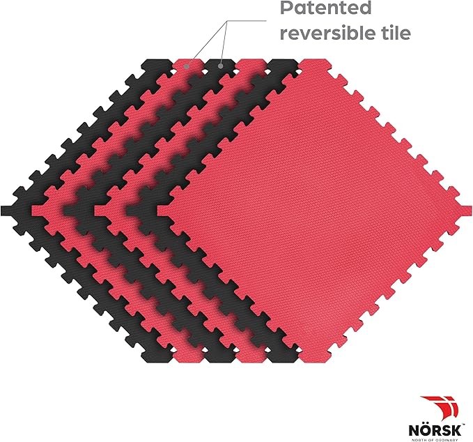 Norsk Dual-Sided Reversible 1/2" Foam Exercise Mats for Home Gym - Interlocking EVA Foam Tiles