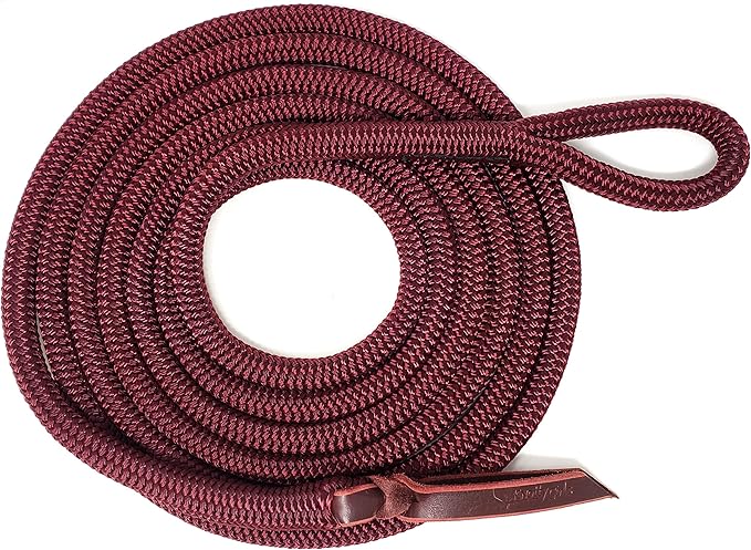 Double Braid Lead Rope with Eye Splice Loop, 12-14FT Lengths (Burgundy, 12 ft.)