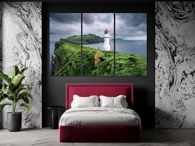 Nature Wall Art Prints - Ocean Forest Mountain Lake Canvas Landscapes - Small to Extra Large Living Room Bedroom Kitchen Bathroom Décor (Stormy Sky Lighthouse, 16L" x 24W")