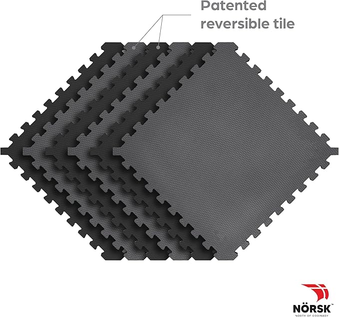 Norsk Dual-Sided Reversible 1/2" Foam Exercise Mats for Home Gym - Interlocking EVA Foam Tiles