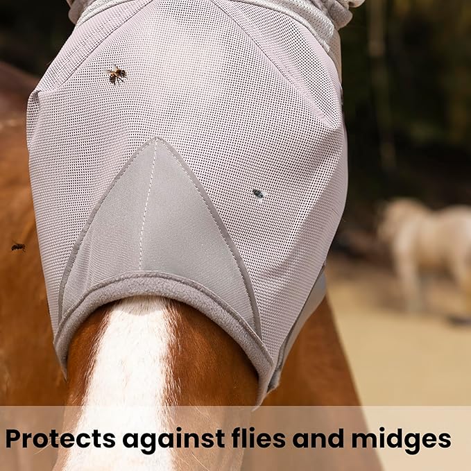 Horse Fly Mask, Adjustable Fly Masks for Horses with Ears, UV Protection from Insect Pests Comfort Mesh Without Nose Average Size Horses Accessories(Medium)