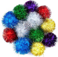AUEAR, 12 Pack 2 Inch Sparkle Ball Shiny Glitter Tinsel Pom Poms Interactive Cat Balls for Kittens (6 Colors)