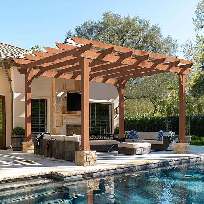 MUPATER 10x12 FT All Cedar Wooden Pergola, Kit with Stakes, Quality Supported Structure, Snow and Wind Supported,Outdoor Pergola with Cedar Framed for Backyard, Deck, Lawn