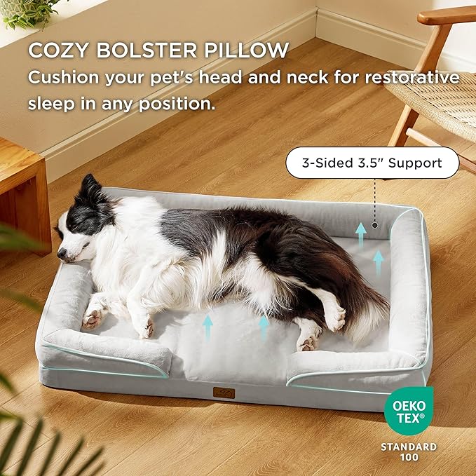 Bedsure Orthopedic Dog Beds Large Sized Dog - Washable Large Dog Cat Bed Waterproof, Comfort Dogs Couch Sofa with Washable Removable Cover, Pet Bed with Nonskid Bottom, Light Grey, 35"