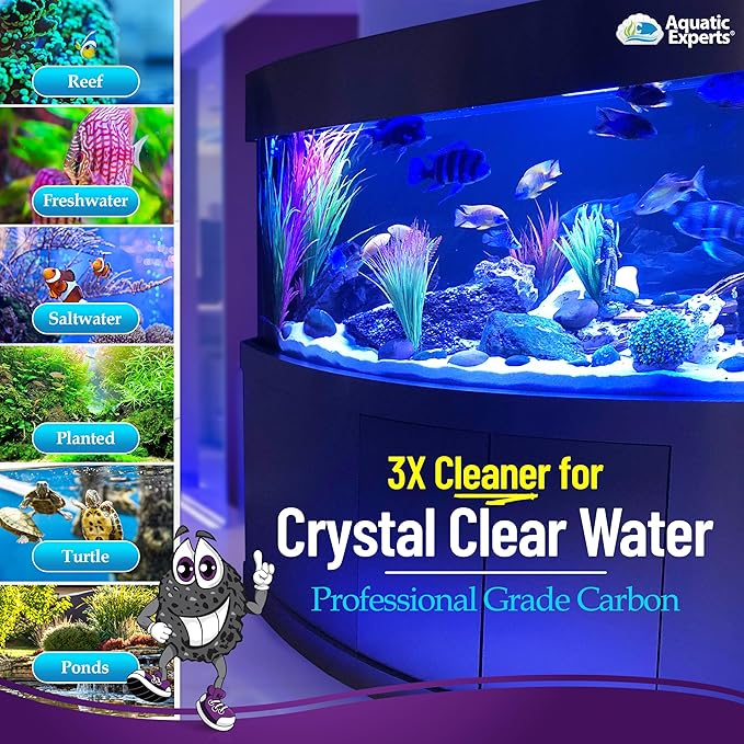 Premium Activated Carbon, Aquarium Carbon for Fish Tank Filter, Aquarium Filter Media, Granulated Charcoal for Fish Tanks, Activated Charcoal Bulk (3 lbs with 4 Fine Mesh Bags)