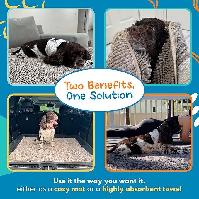Pet 2-in-1 Dog Towel & Mat – Transforms from Drying to Bath Mat, Ultra Soft, Absorbent & Quick-Drying, Machine Washable Dog Towels with Detachable Non-Slip Mat and Hand Pockets (Medium)