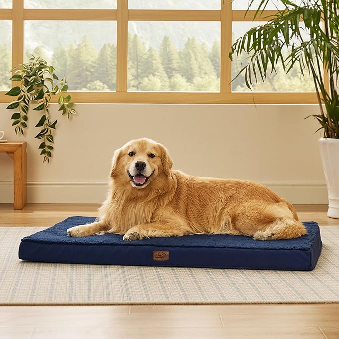 Bedsure XL Dog Beds Large Sized Dog -Orthopedic Flat Extra Large Pet Beds with Removable Washable Cover, Egg Crate Foam Mat, Suitable for Pet Up to 100 lbs