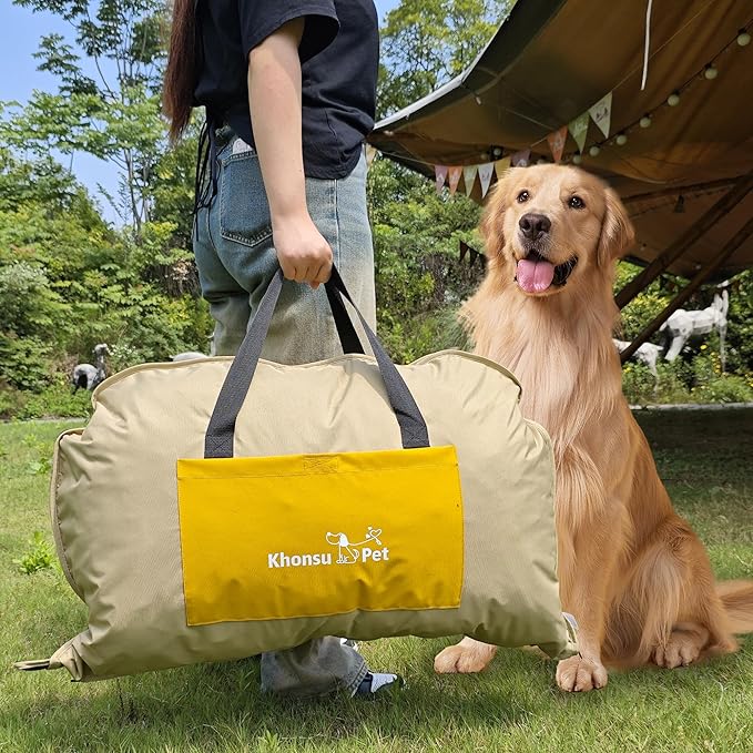 Portable Waterproof Dog Mat for Camping, Patio & Travel - Foldable Outdoor Dog Bed with Teflon Shell & Removable Plush Pad - Easy Clean, Durable - S (Sage Green)