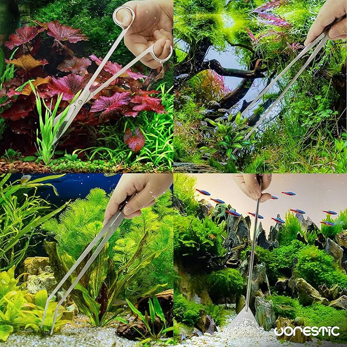 4Pcs Aquascaping Tools, Terrarium Tools, Aquarium Tools Set with Stainless Steel Aquarium Tweezers, Aquarium Scissors and Spatula - Aquascape Tools Set for Trimming, Maintenance