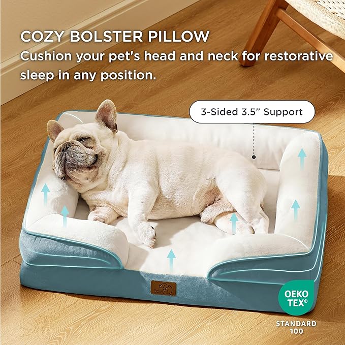 Bedsure Orthopedic Dog Bed Medium Size Dogs - Washable Medium Dog Cat Bed Waterproof, Comfort Pet Couch Sofa with Washable Removable Cover, Pets Bed with Nonskid Bottom, Dune Haze Blue, 28"