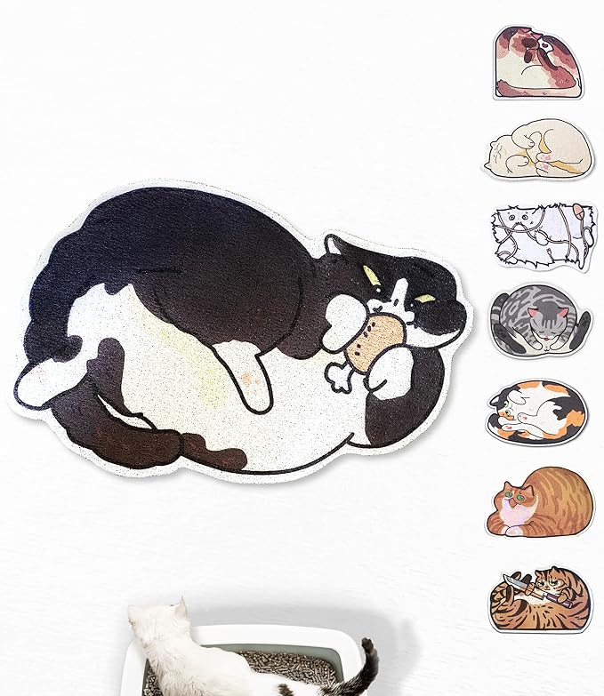 Lukamoo® Cute Cat Litter Mat (30’’x20’’), Large/L, for Kitty Litter & Cute Cat Litter Box, Litter Trapping Mat (Tuxedo)