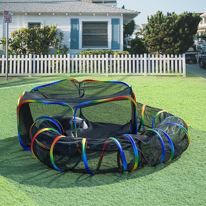 LUCKITTY Outdoor Rainbow Cat Enclosures Playground,Outside House for Indoor Cats Include Portable Tent, Circle Cat Playpen Tunnel Catio, for Cats, Kitty and Small Animals,Within Storage Bag