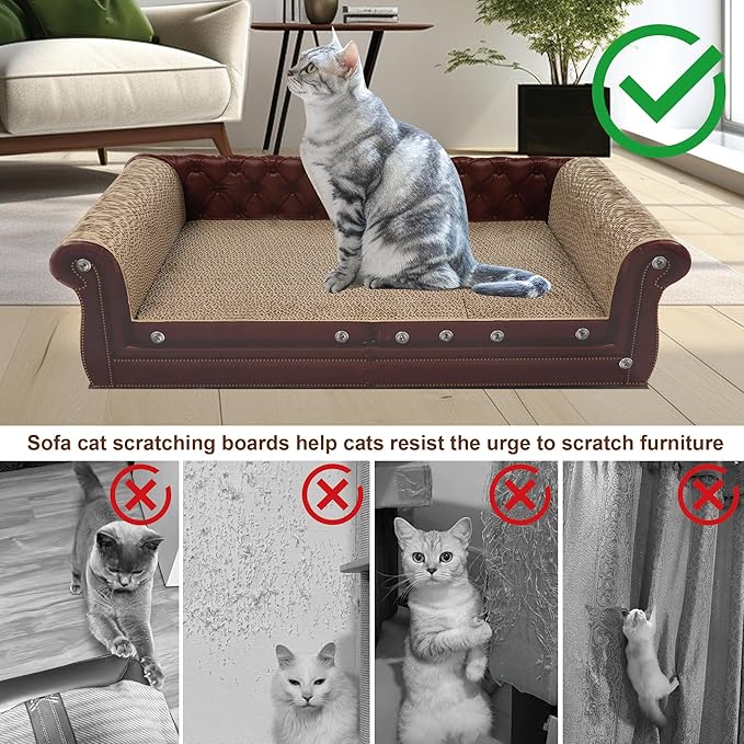Scratching Sofa, Couch Shaped Thick Scratching Cardboard, Lounge Bed for Indoor Rest&Play, Sofa Scratcher Pad (Brown, 27.6" L X 12.2" W X 7.4" H)