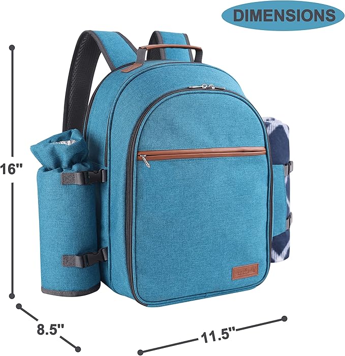 Apollo Walker Picnic Backpack Set for 2 Person with Cooler Compartment, Detachable Bottle/Wine Holder, Fleece Blanket, Plates and Cutlery Set (Teal)