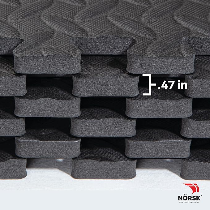 Norsk Foam Floor Gym Mats with Interlocking Tiles, .47" Thick, 24"x24",6-Pack, 24 Square Feet, Diamond Plate Design, Grey