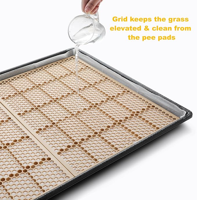 MEEXPAWS Dog Grass Pad with Tray Medium, Artificial Grass Pad for Dog Potty with Tray New Generation Instant-Penetration, Dog Litter Box for Balcony, Dog Potty Grass Hemmed Edge, Disposable Pee Pad