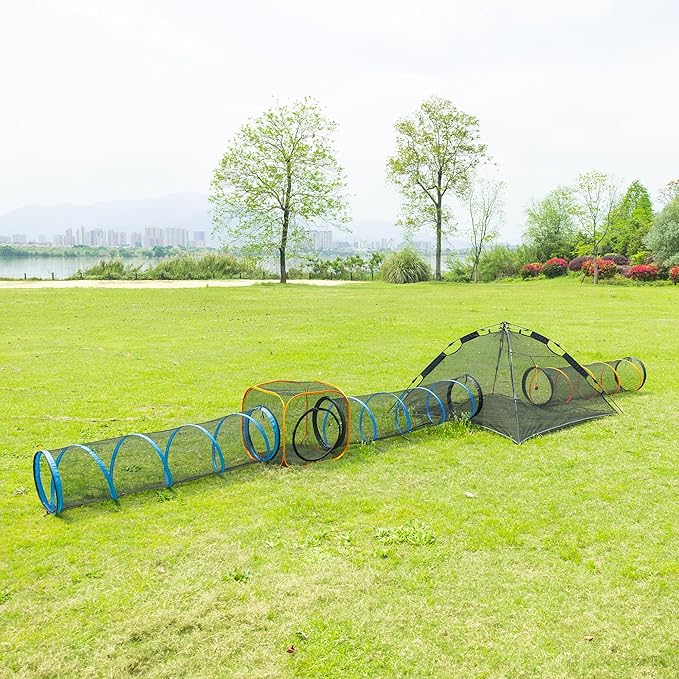 Cat Play Tunnel + Cube(with Three Ways) for Indoor and Outdoor, Kitty Play House, Cat Enclosures, Collapsible Kitty Tent, Kitten Toys Easy to Connect with Kitty Tent（2 Tunnels + Cube ）