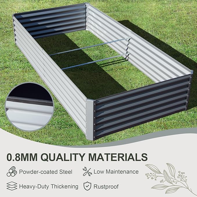 Domi Raised Garden Beds Outdoor, 8x4x1.5Ft Thickening Tall Metal Rectangular Deep Root Box Planter for Vegetables, Flowers, Herbs, and Succulents 1.5" Deep w/ 342 Gallon Capacity - Silvery