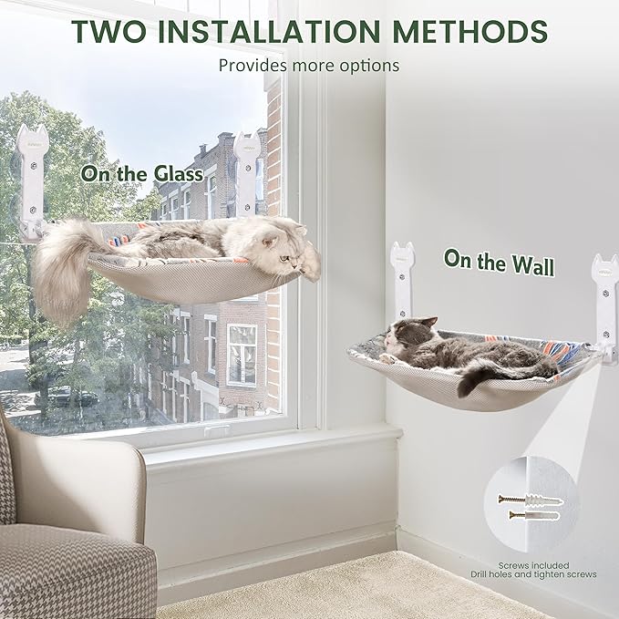 2 Pack Cat Window Perch, Glow in The Dark Foldable Cat Hammock with Sunken Design & Removable Soft Cover, Breathable Cordless Window Bed for Resting Indoor Kitten (Shallow Perch, 2 Pack - L)