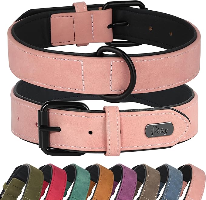 Didog Soft Padded PU Leather Dog Collar, Breathable and Adjustable Pink Dog Collar for Large Dogs, Comfortable for Daily Walk Pink, XL Fit Neck 17-21"(44-71 lbs)