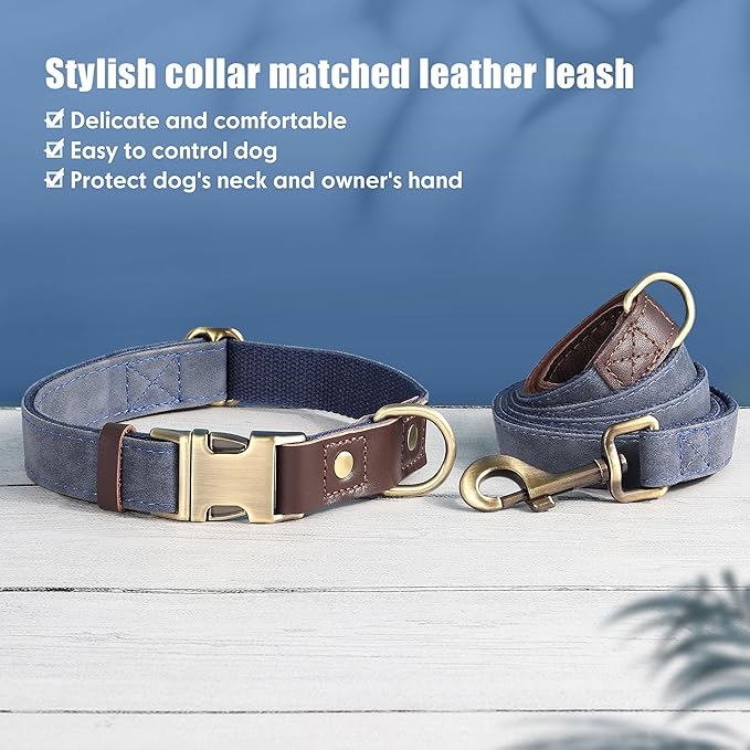 Didog Soft PU Leather Dog Collars for Small Dogs,Classic Adjustable Dog Collars with Quick Release Metal Buckle,Easy Clean and Comfortable with Nylon Lining,Blue,S Neck 10-15"