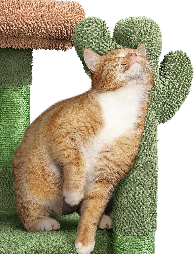 Yaheetech Cactus Cat Tree, 42in Cat Tower for Indoor Cats, Multi Level Kitten Condo Scratching Post, Cat Activity Center Pet Furniture w/Ball, Plush Perch, Platform, Basket