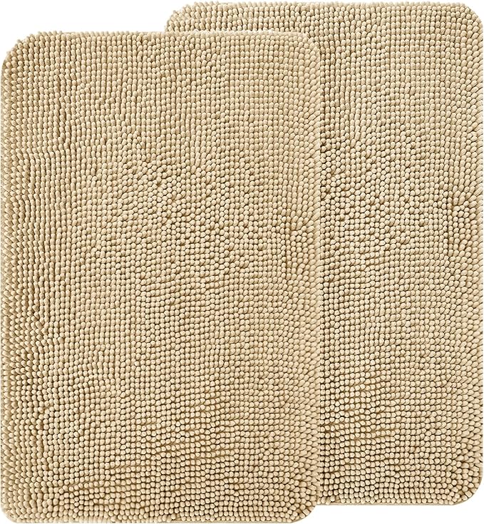 OLANLY Dog Door Mat Set 2-Piece 30x20, Absorbs Moisture and Dirt, Absorbent Non-Slip Washable Doormat, Quick Dry Chenille Mud Mat for Dogs, Entry Indoor Entryway Carpet for Inside Floor, Beige