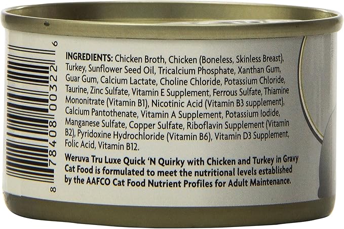 Weruva Truluxe Cat Food, Quick 'N Quirky with Chicken & Turkey in Gravy, 3Oz Can (Pack of 24)