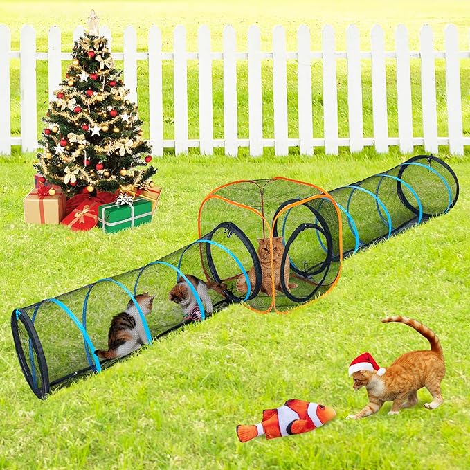 Cat Play Tunnel + Cube(with Three Ways) for Indoor and Outdoor, Kitty Play House, Cat Enclosures, Collapsible Kitty Tent, Kitten Toys Easy to Connect with Kitty Tent（2 Tunnels + Cube ）