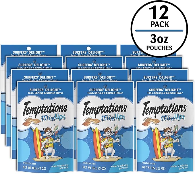 Temptations MixUps Surfer's Delight Flavor Crunchy and Soft Cat Treats, 3 oz. Pouch (Pack of 12)